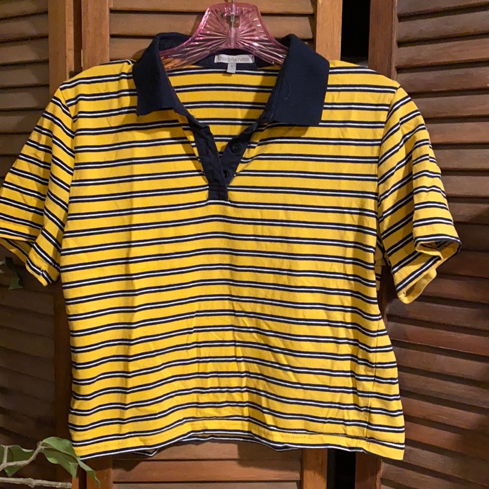 Button up striped cropped tee